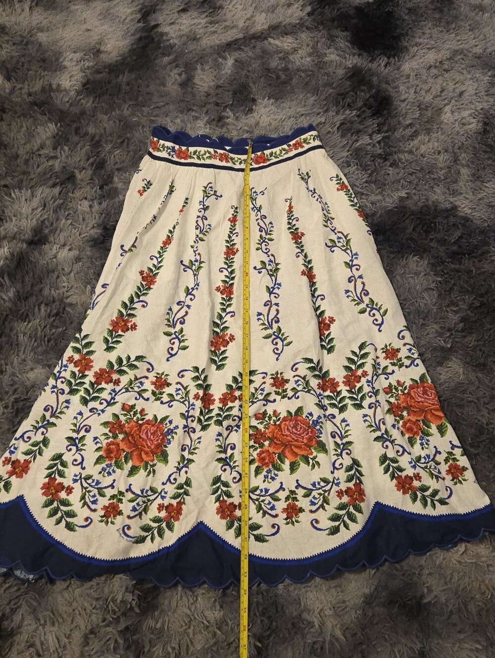 FARM RIO Flower Tapestry Off White Linen Blend Midi Maxi Skirt Scallop Size M NW - Picture 5 of 8